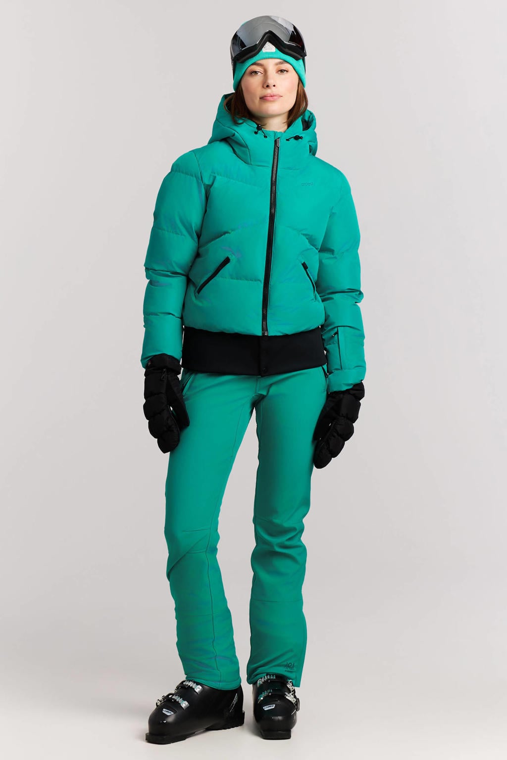 Groene dames Protest PRTPreppy ski-jas van polyester met effen, capuchon en ritssluiting