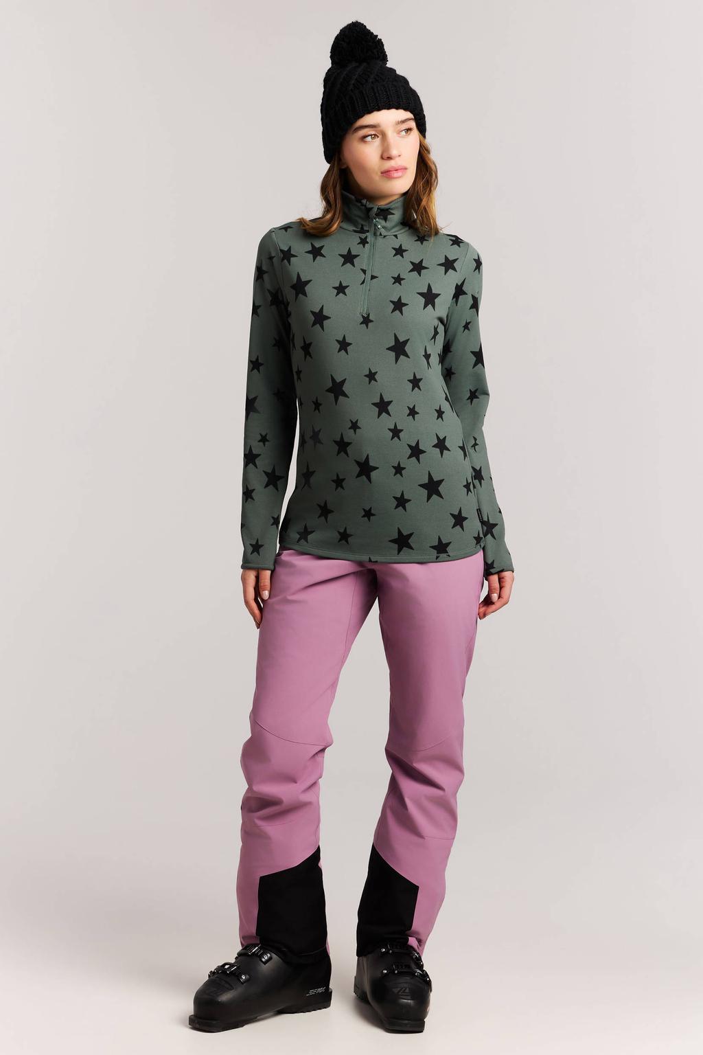 Protest fleece aansluitende sweater met sterren - grijsgroen/zwart