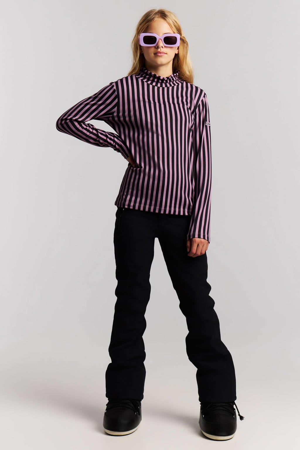 Protest gestreepte outdoor sweater met opstaande kraag - lila/zwart