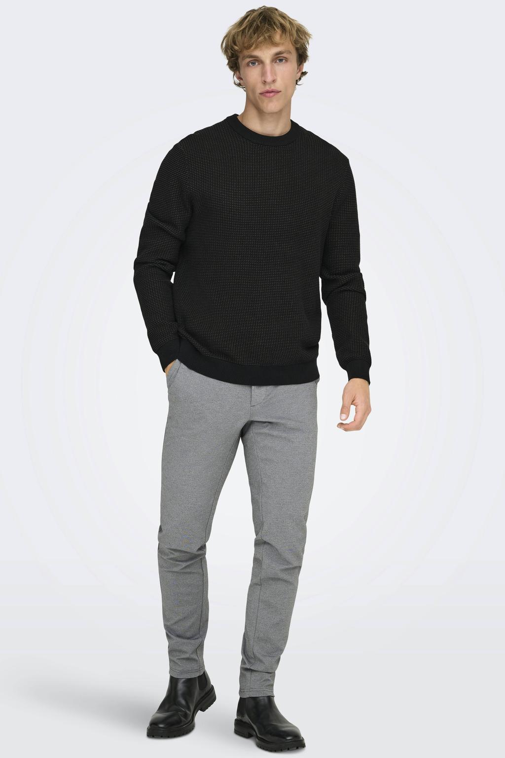 ONLY & SONS katoenen regular fit gebreide gemêleerde trui - zwart
