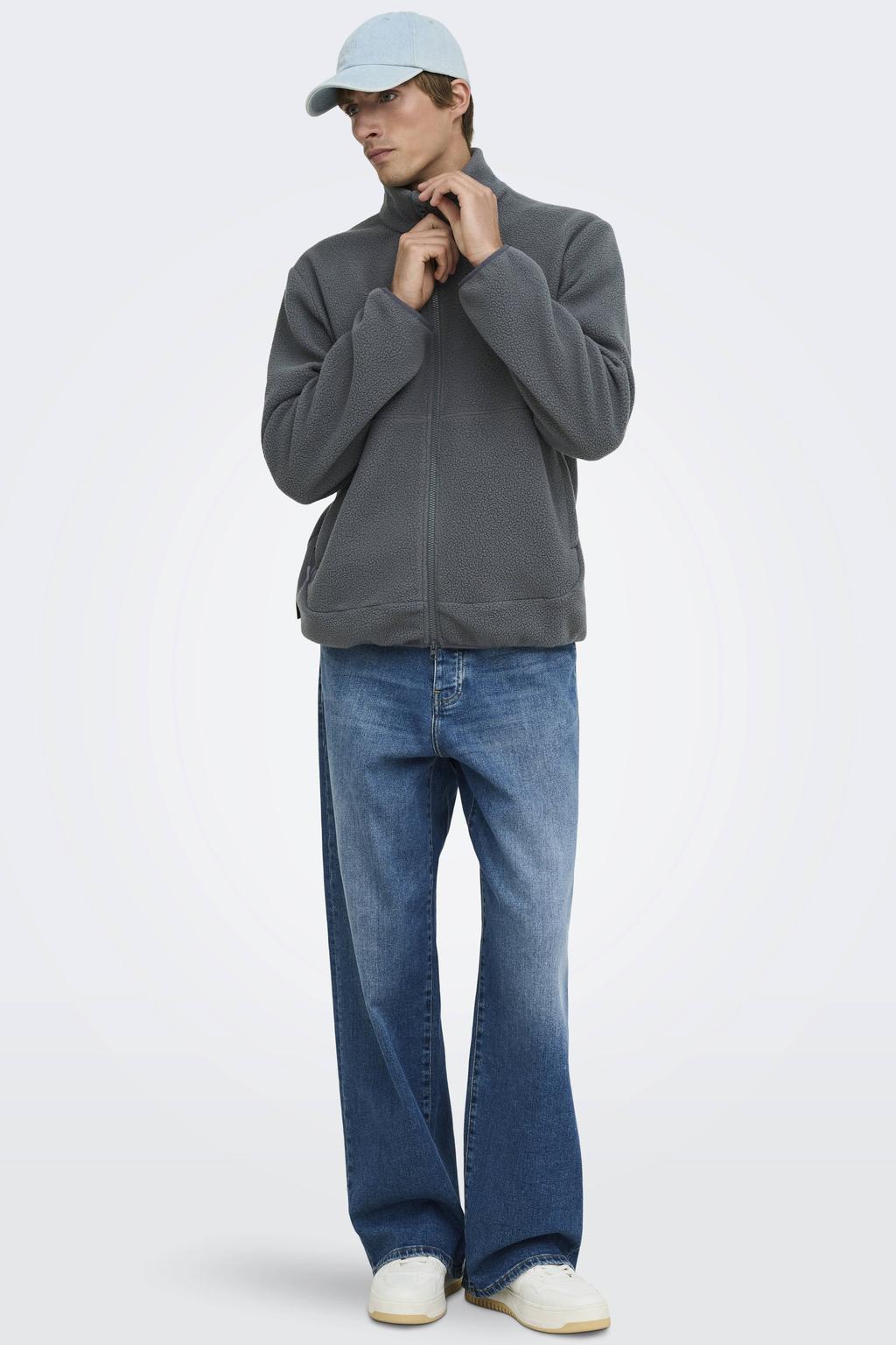 ONLY & SONS fleece tussenjas - grijs