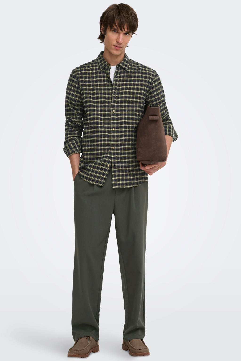 ONLY & SONS slim fit geruit overhemd - zwart