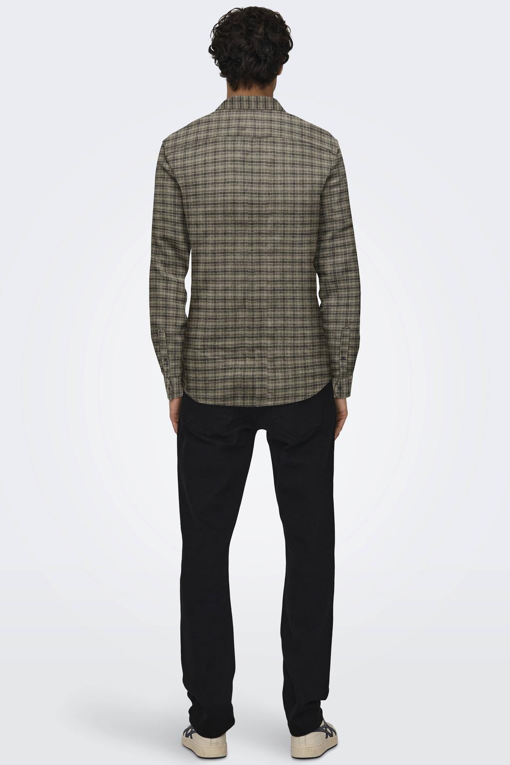 ONLY & SONS slim fit geruite overhemd - lichtbruin