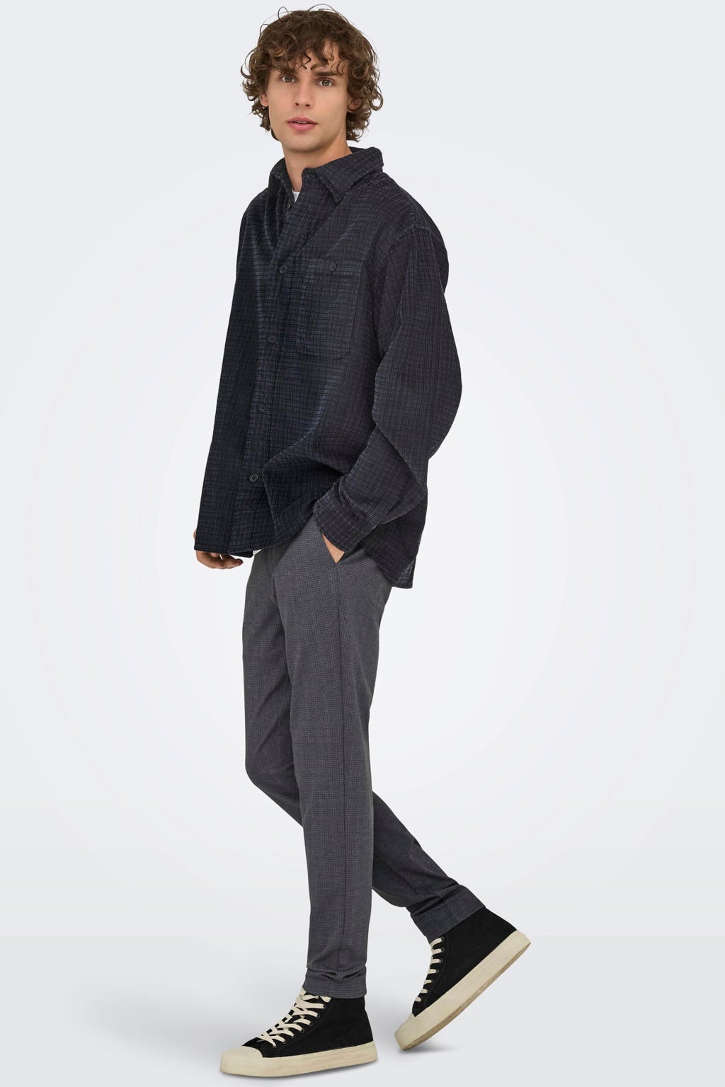 ONLY & SONS slim fit geruite chino - donkerblauw