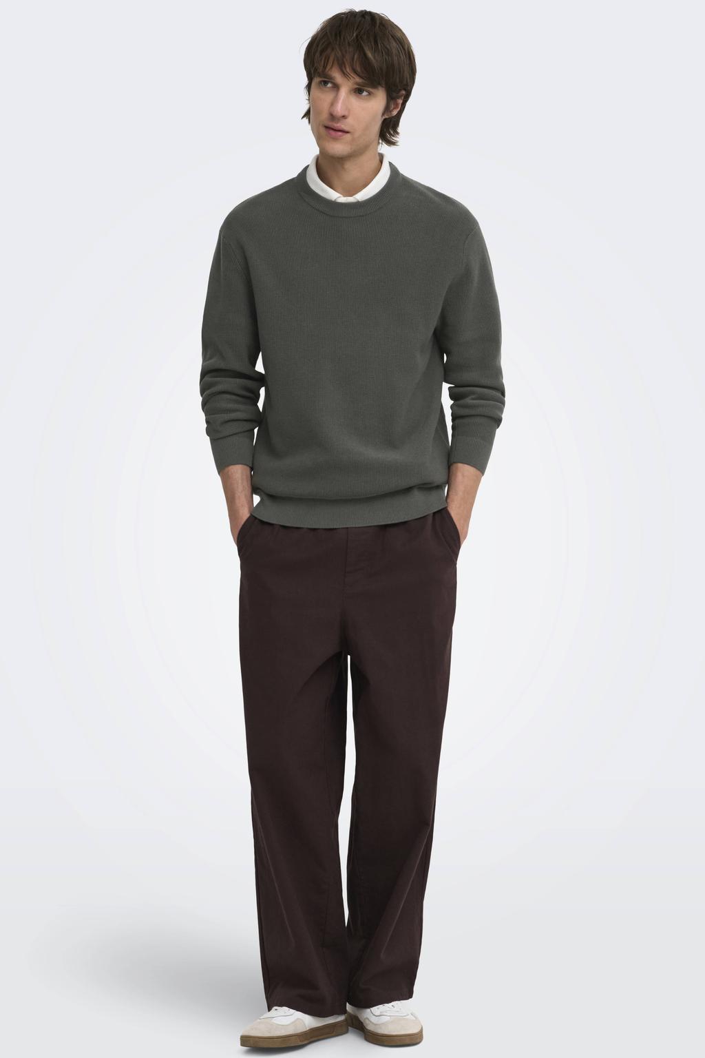 ONLY & SONS katoenen relaxed fit gebreide trui - donkergroen