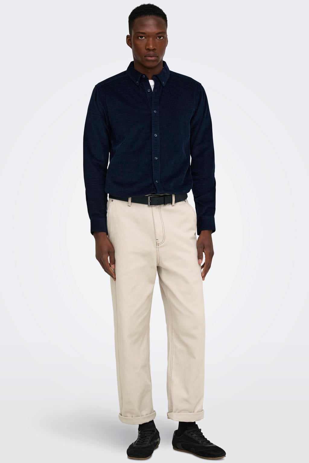 ONLY & SONS regular fit corduroy overhemd - donkerblauw