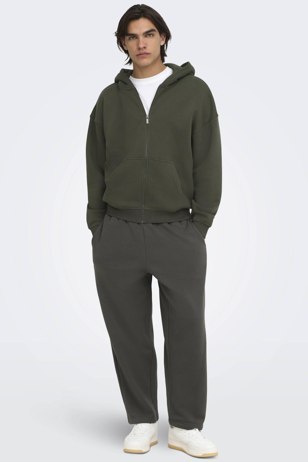 ONLY & SONS wide leg joggingbroek - donkergroen