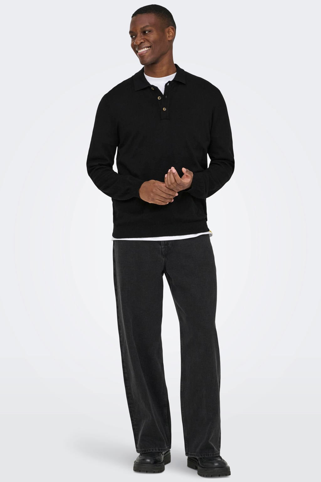 ONLY & SONS regular fit gebreide trui - zwart