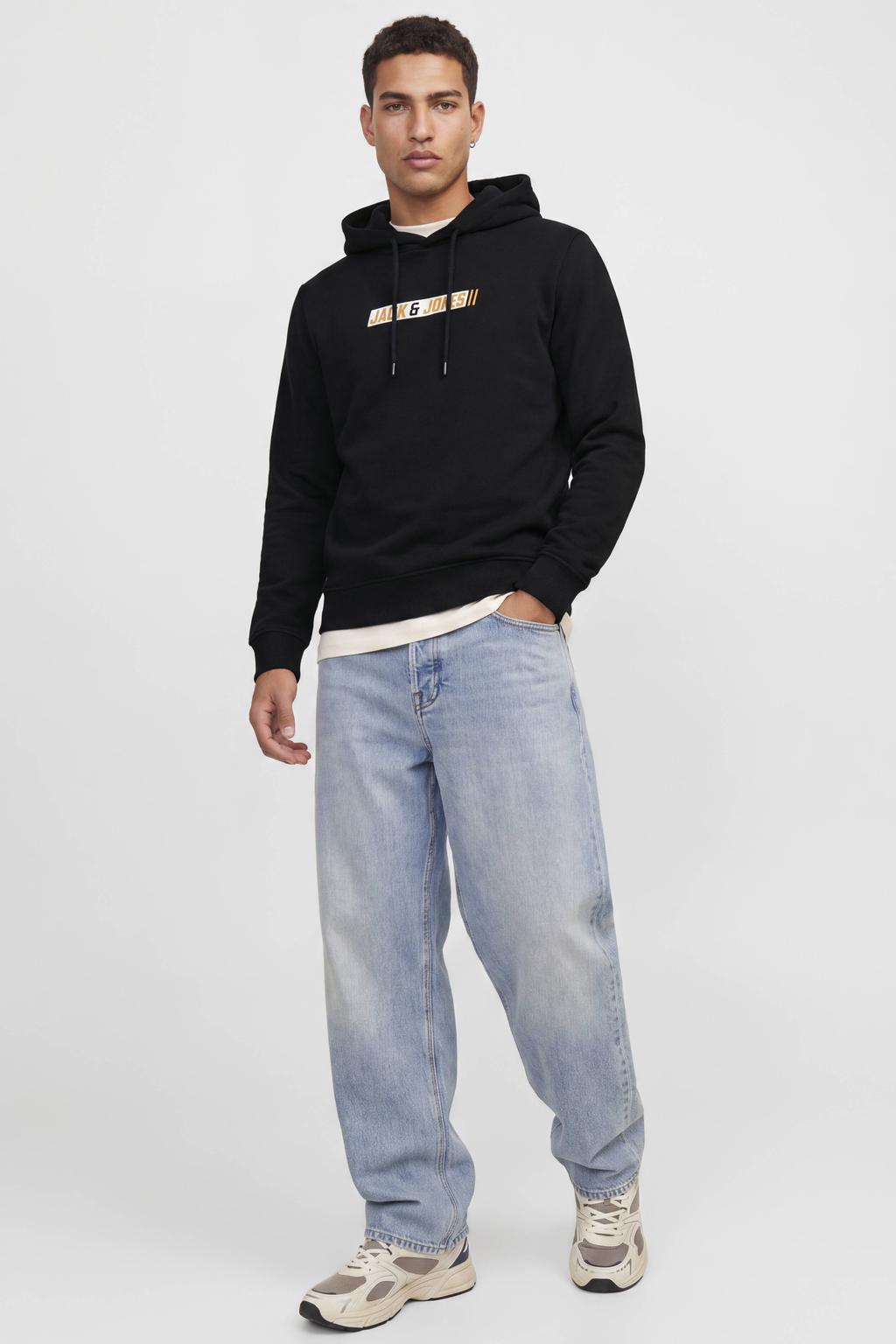 JACK & JONES regular fit hoodie met print - zwart