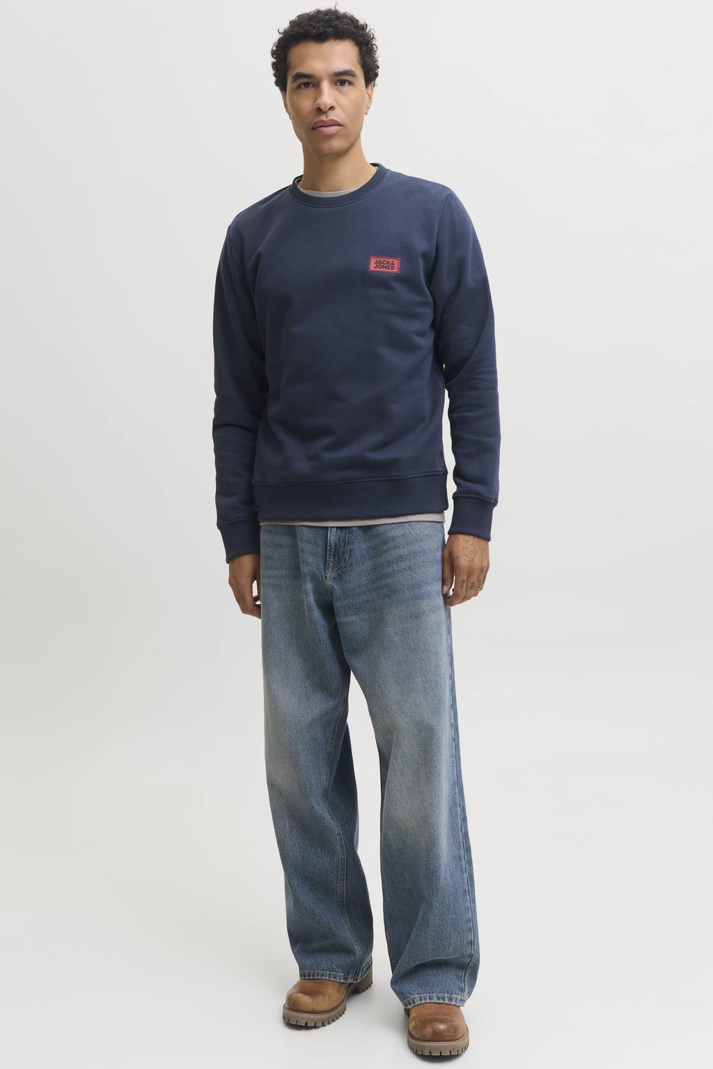 JACK & JONES regular fit sweater met logo - donkerblauw