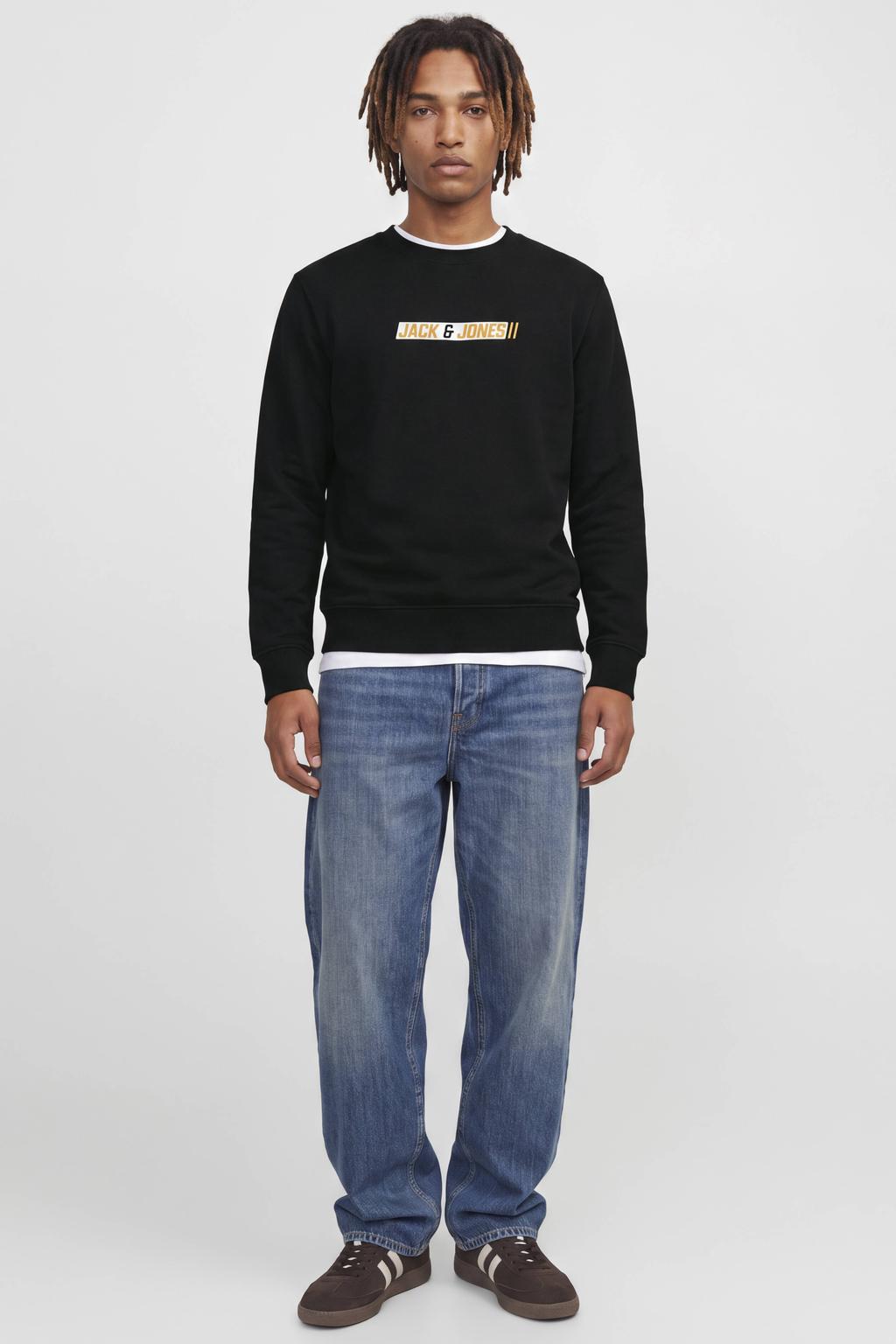 JACK & JONES regular fit sweater met print - zwart