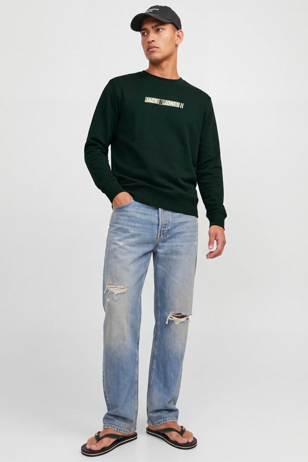 JACK & JONES regular fit sweater met print - donkergroen