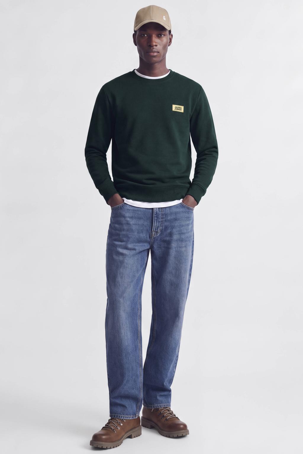 JACK & JONES regular fit sweater met logo - donkergroen