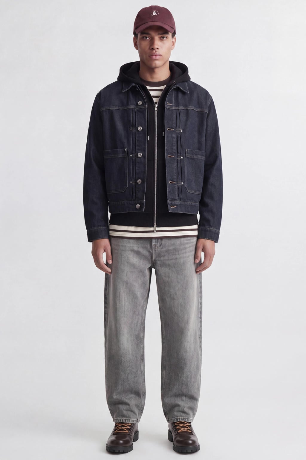 Zwarte heren JACK & JONES ESSENTIALS sweatvest met effen, lange mouwen, capuchon, ritssluiting en geribde boorden