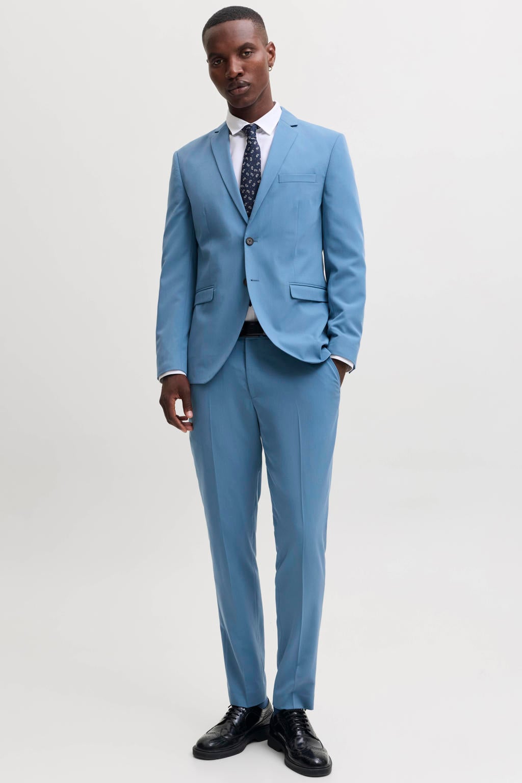 Blauwe heren JACK & JONES PREMIUM super slim fit kostuum met effen en geweven detail