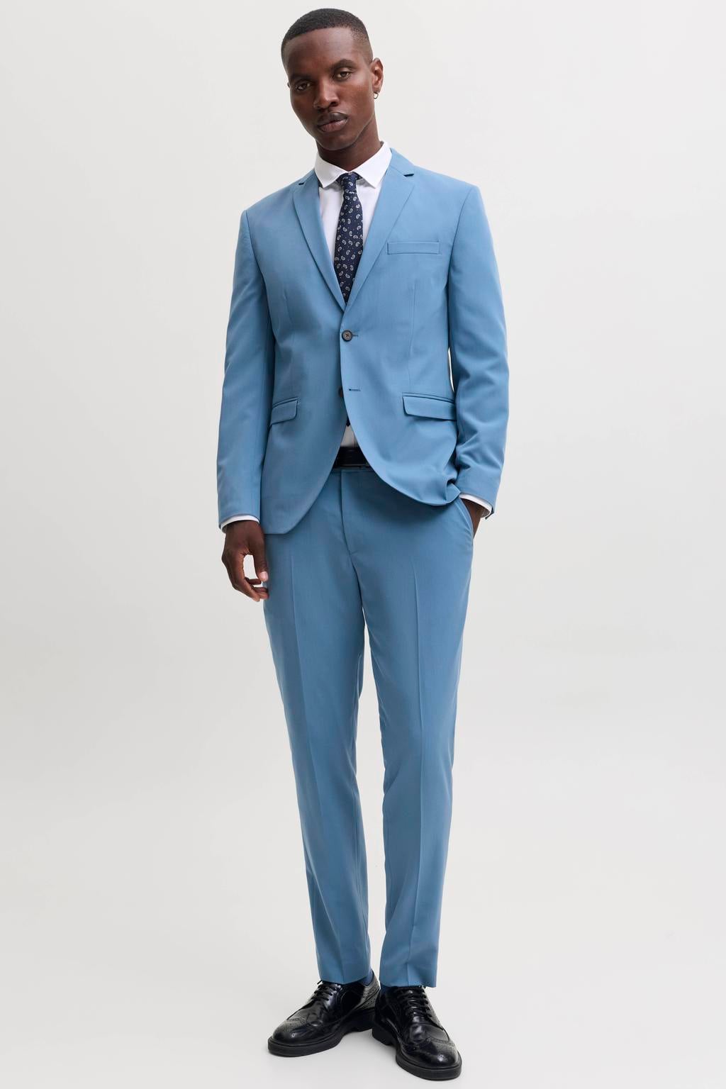 Blauwe heren JACK & JONES PREMIUM super slim fit kostuum met effen en geweven detail