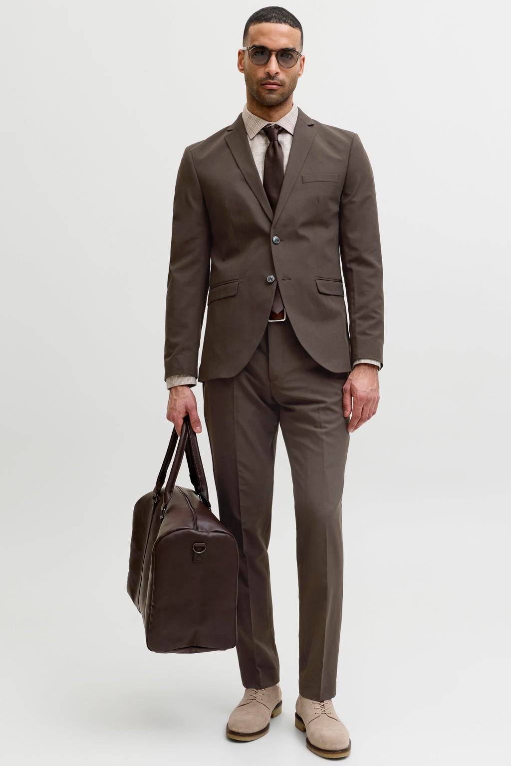 Donkerblauwe heren JACK & JONES PREMIUM super slim fit kostuum met effen en geweven detail
