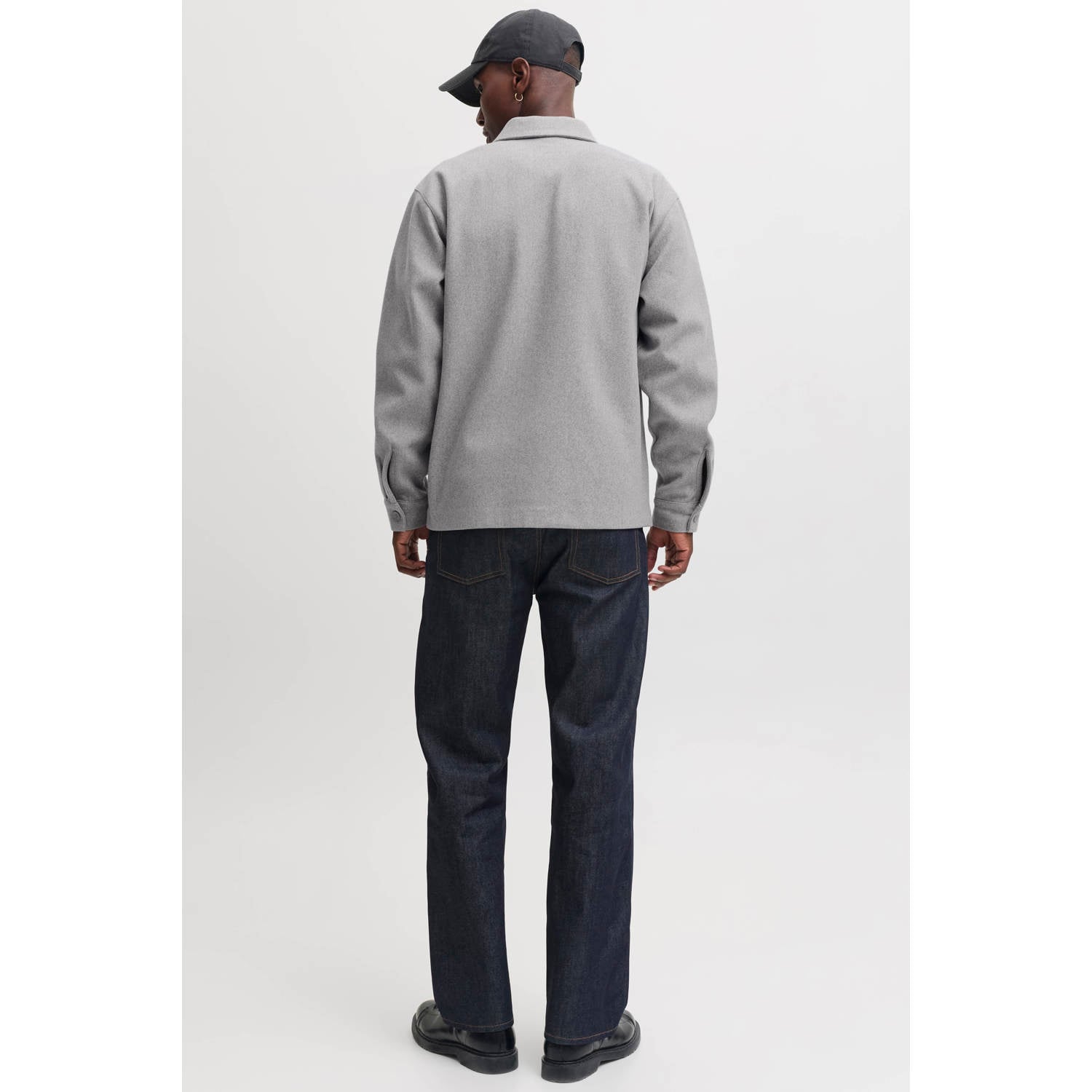 JACK & JONES ESSENTIALS relaxed fit overshirt lichtgrijs