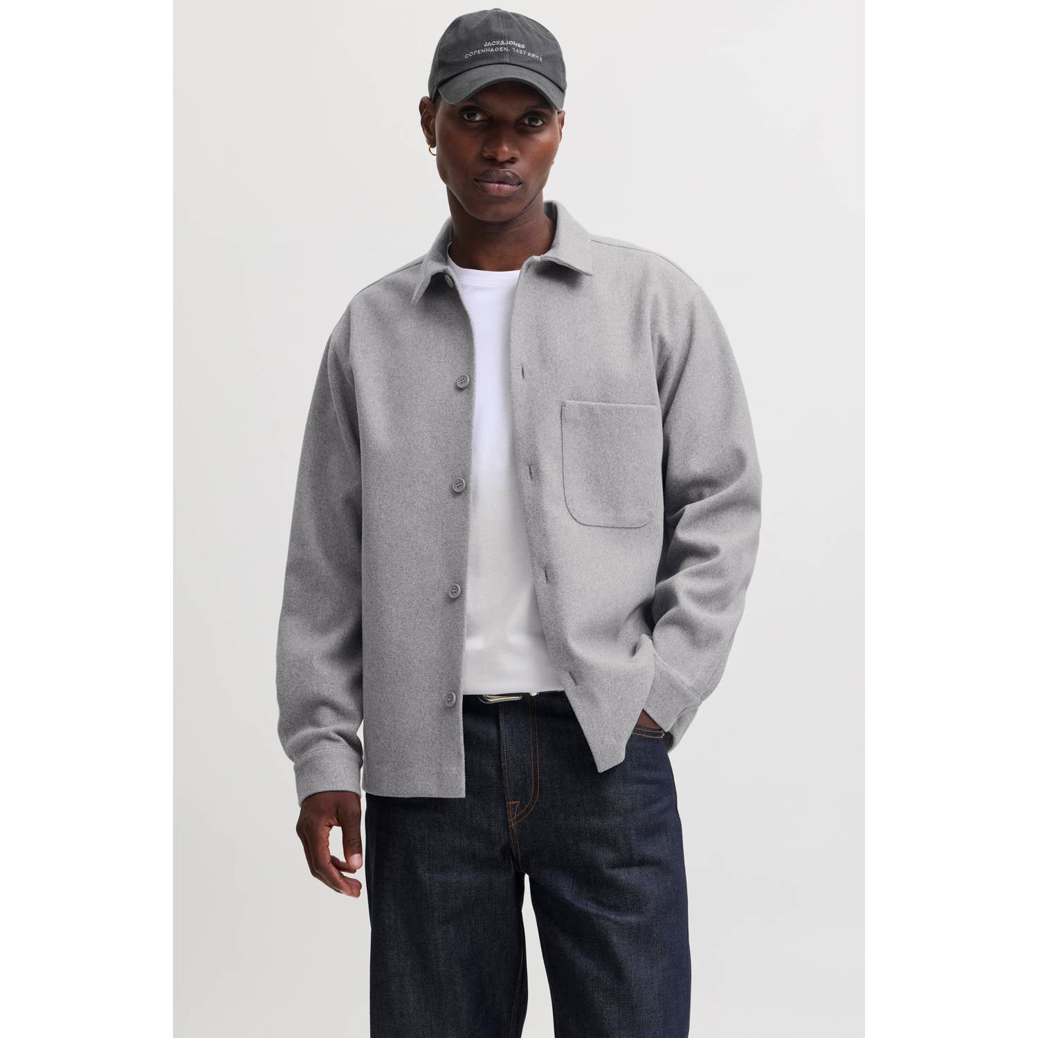 JACK & JONES ESSENTIALS relaxed fit overshirt lichtgrijs