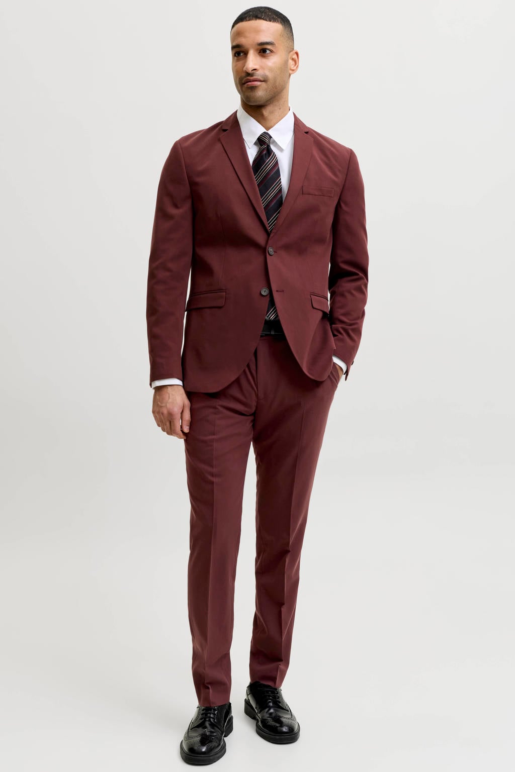 JACK & JONES PREMIUM super slim fit pantalon - roodbruin
