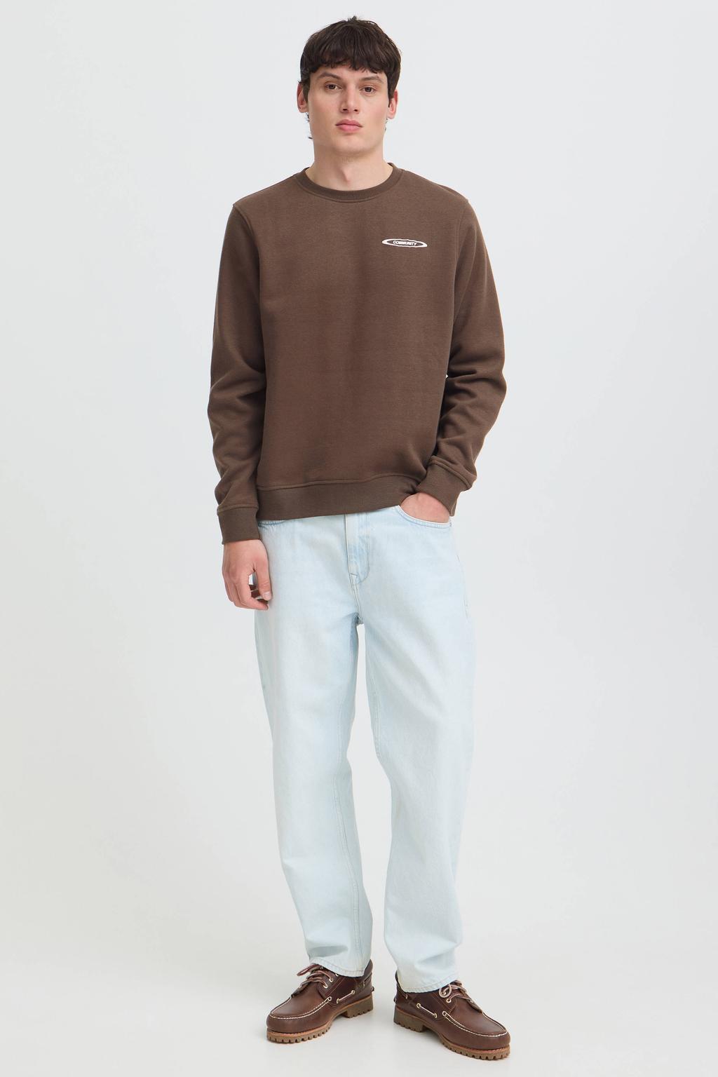 Blend regular fit sweater met backprint - donkerbruin