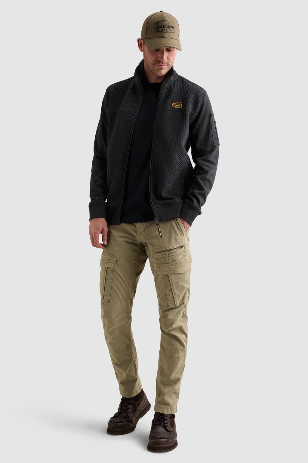 Donkerblauwe heren PME Legend sweatvest met effen, lange mouwen, opstaande kraag, ritssluiting en ingebreid patroon
