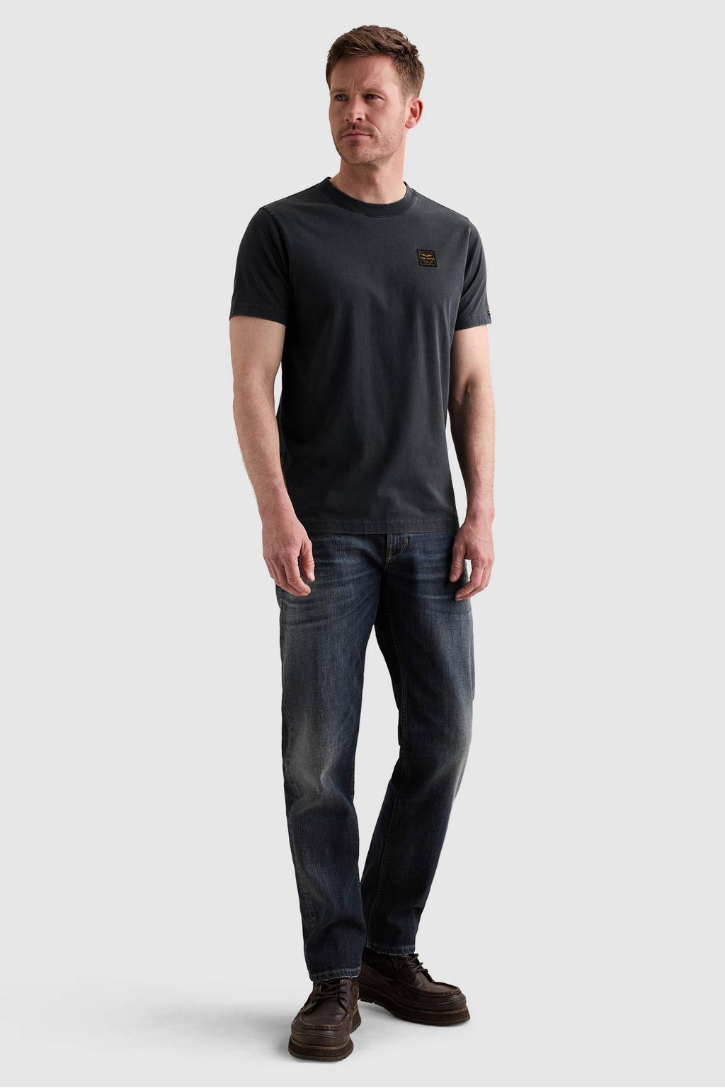 Donkerblauwe heren PME Legend regular fit T-shirt van katoen met effen, korte mouwen en ronde hals