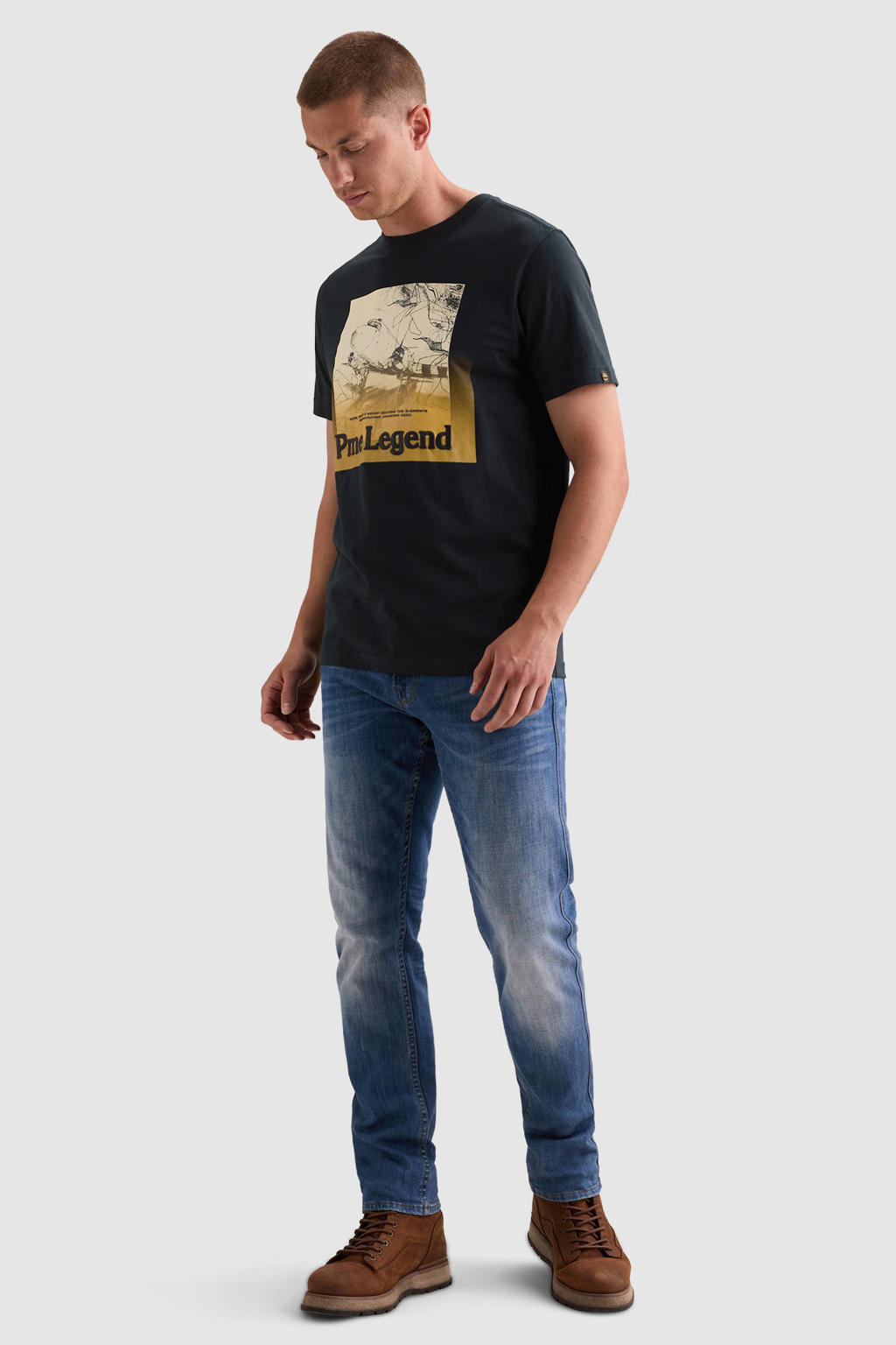 PME Legend regular fit T-shirt met print - donkerblauw