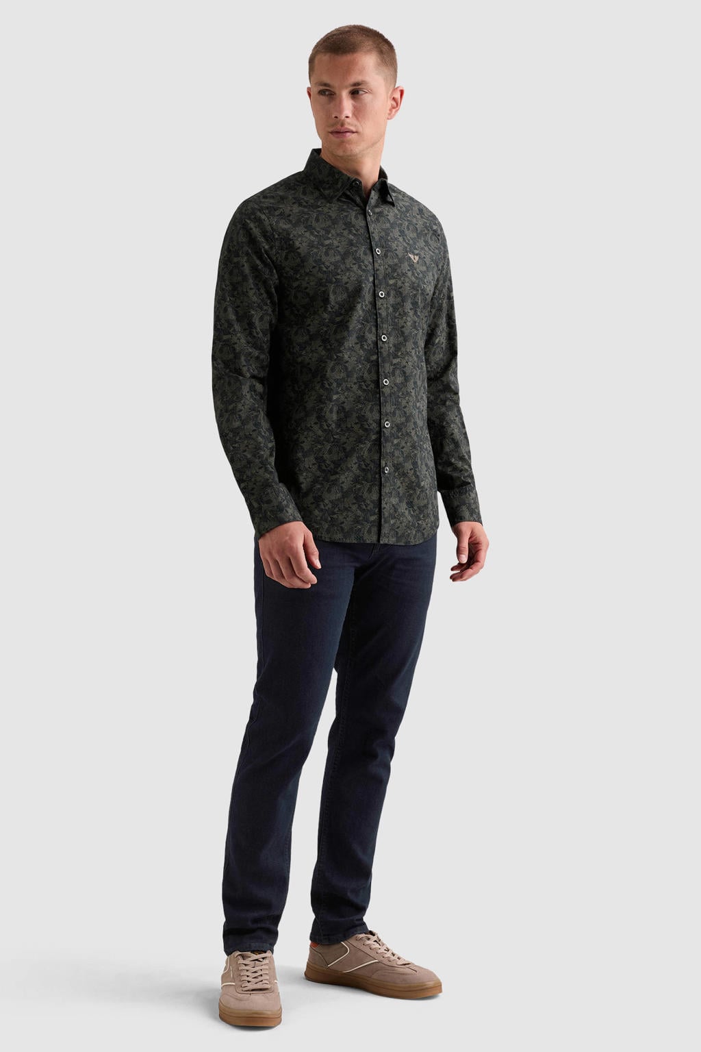 Donkerblauwe heren PME Legend regular fit poplin casual overhemd van katoen met lange mouwen en klassieke kraag