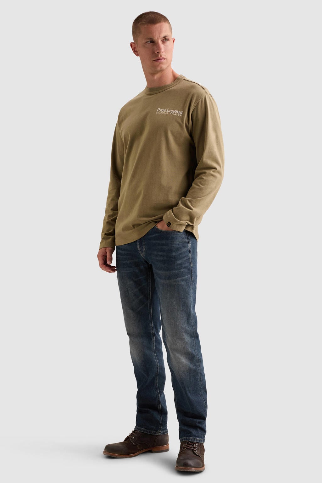 PME Legend relaxed fit longsleeve met backprint - groen