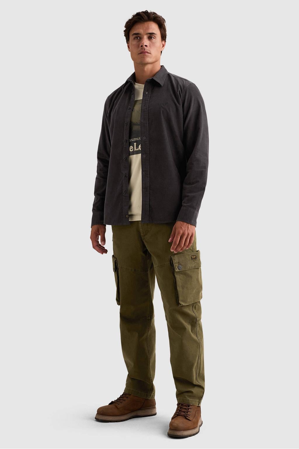 PME Legend corduroy regular fit overhemd - antraciet