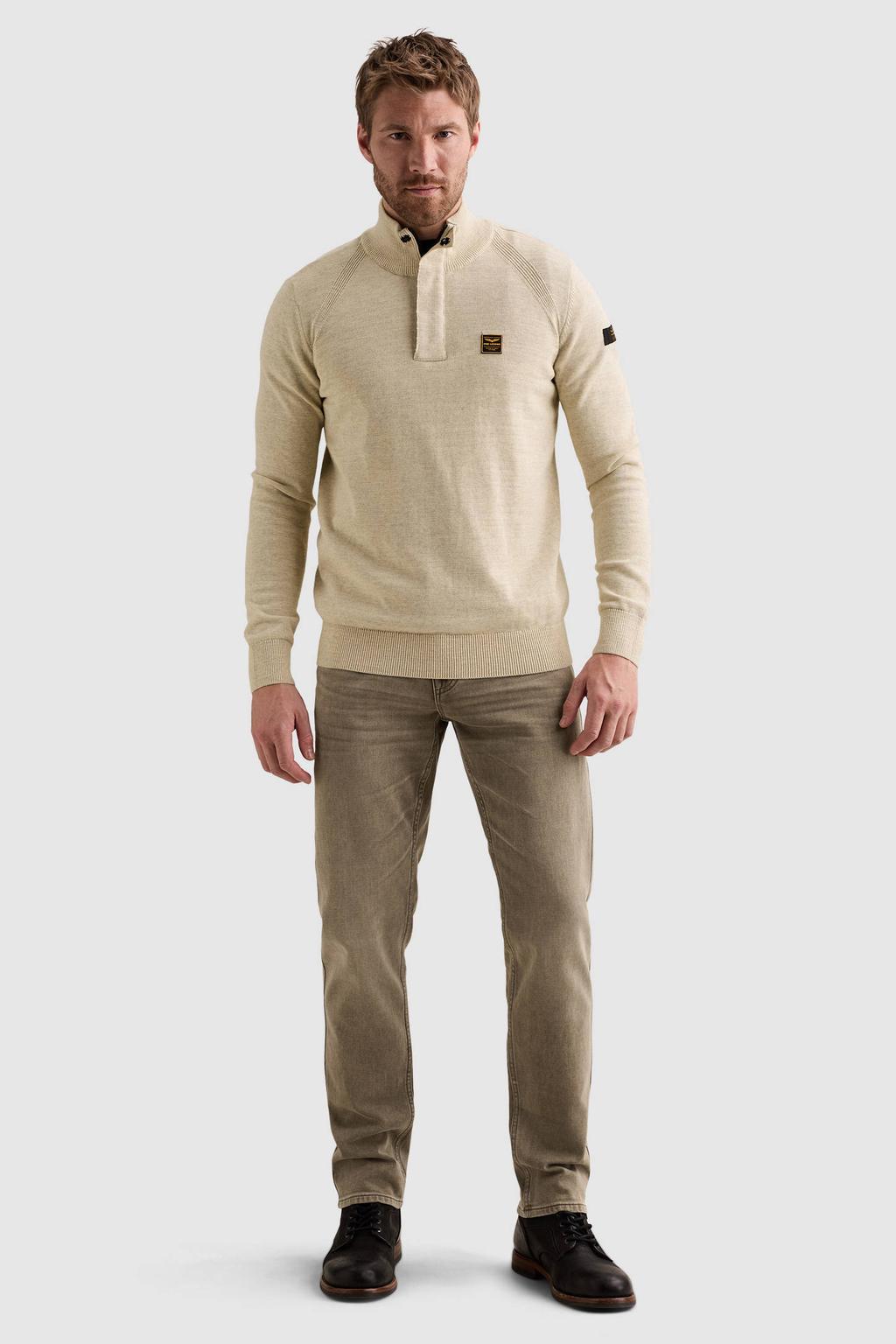 PME Legend katoenen regular fit gebreide trui met melée - ecru