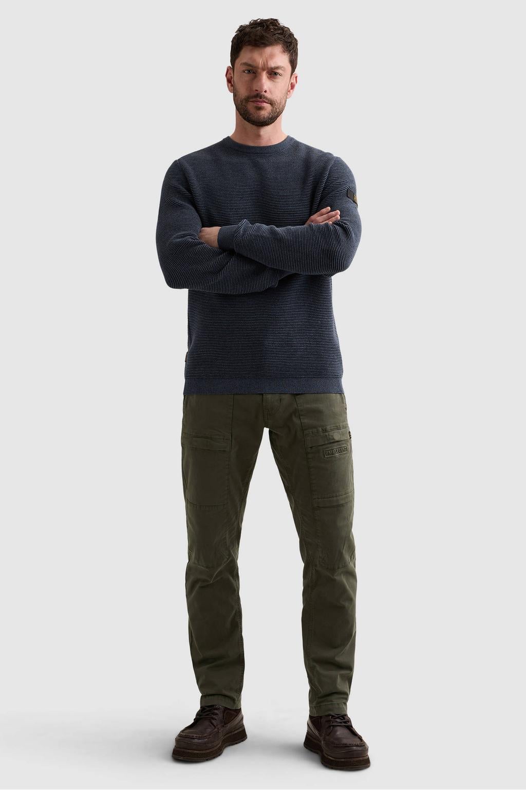 PME Legend regular fit katoenen gemêleerde gebreide trui - donkerblauw