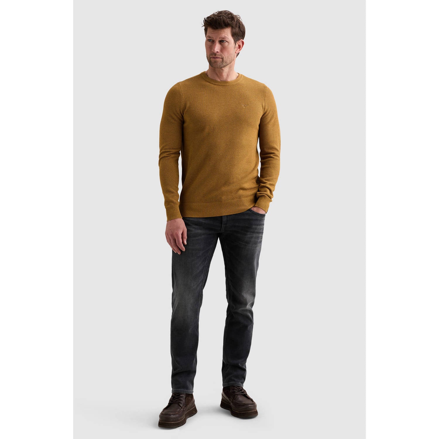 PME Legend regular fit gebreide trui goudbruin