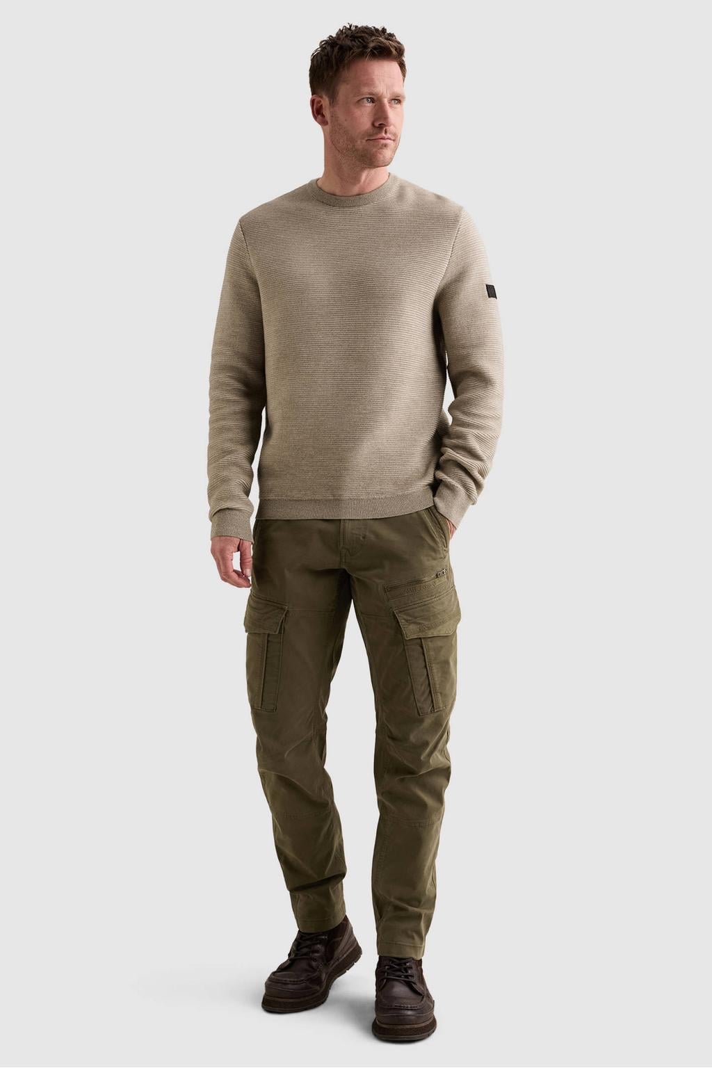 PME Legend katoenen regular fit gebreide gemêleerde trui - beige
