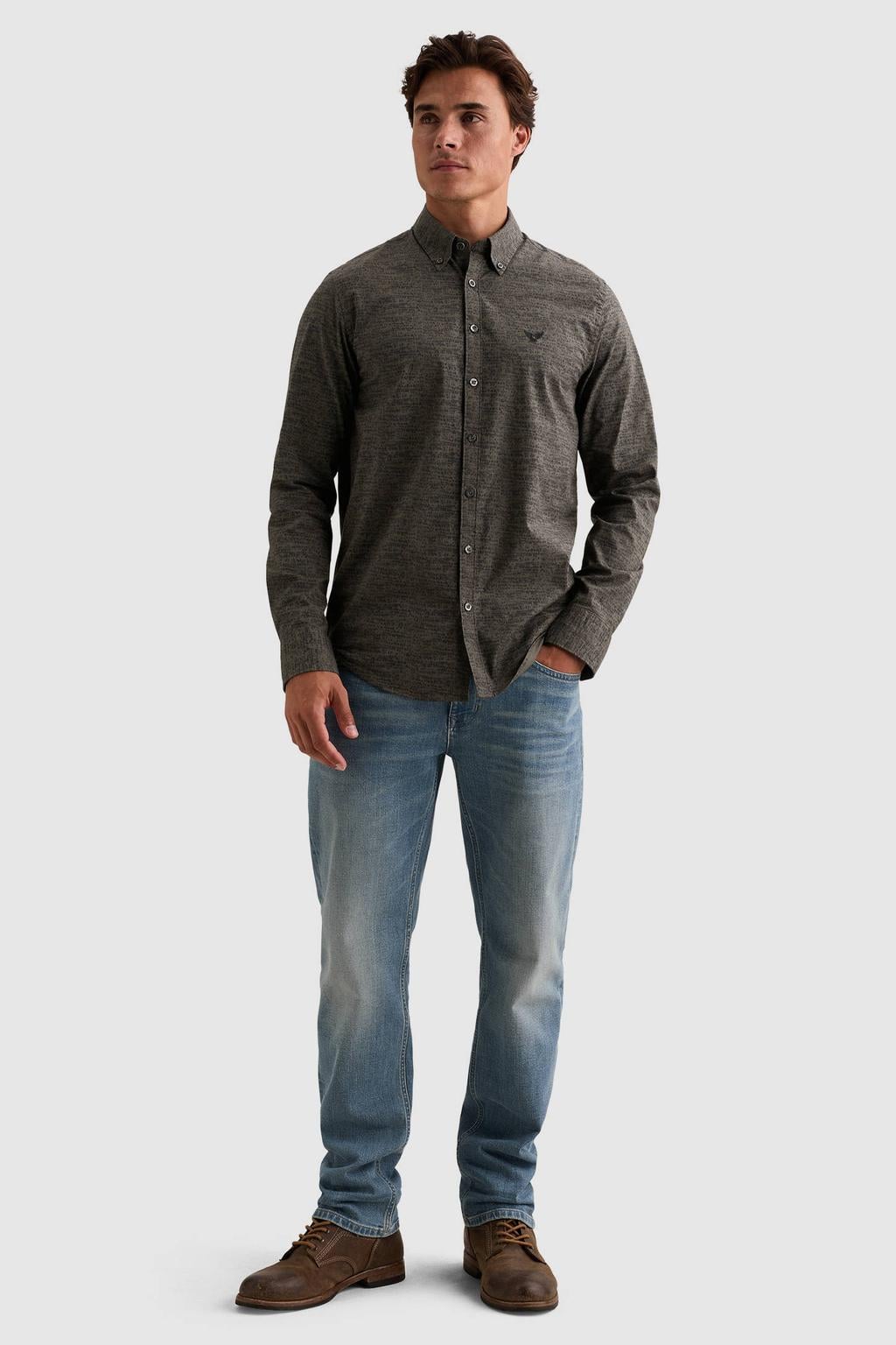 PME Legend regular fit poplin casual overhemd met print - antraciet