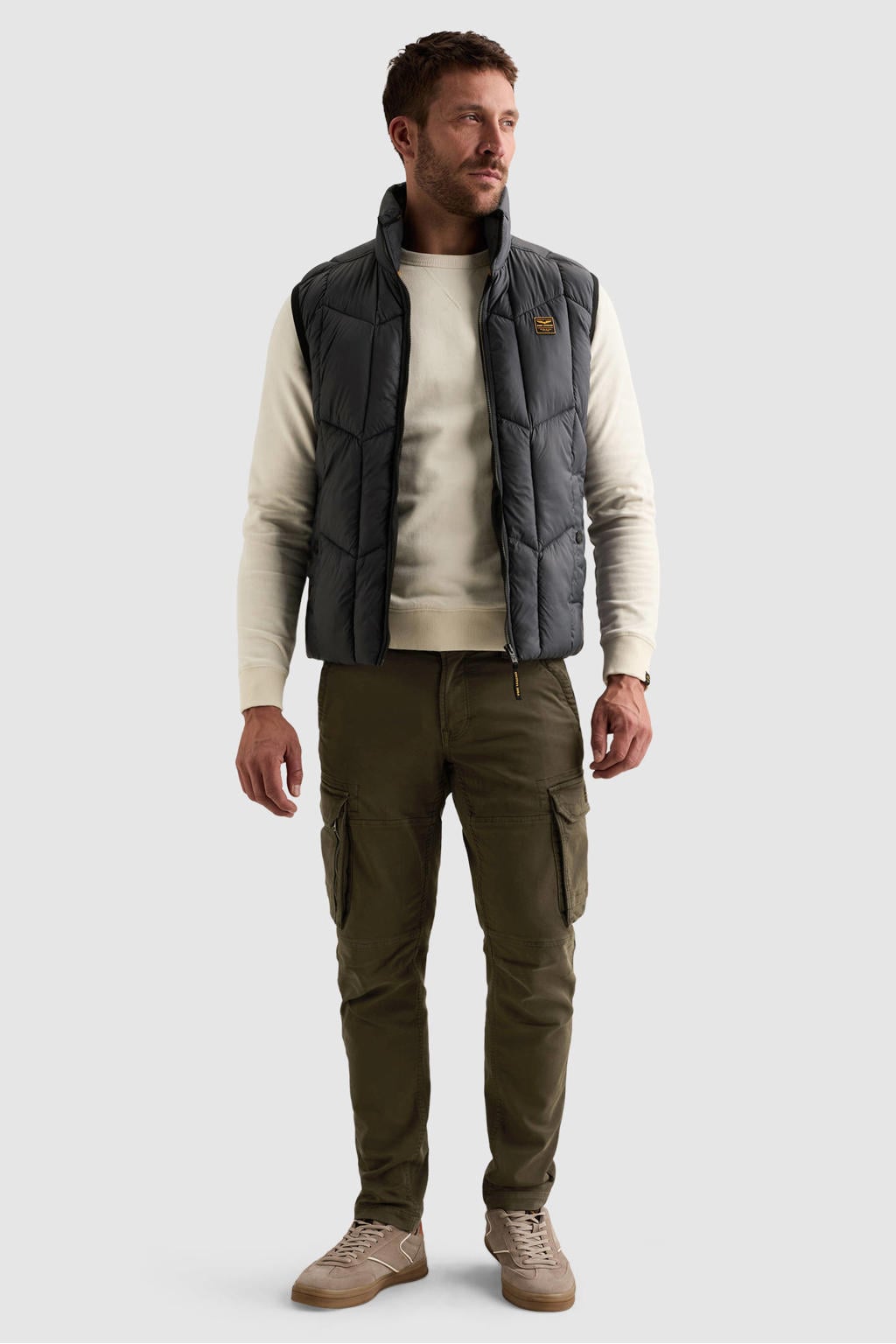 Donkerblauwe heren PME Legend quilted bodywarmer van nylon met effen, opstaande kraag, ritssluiting en doorgestikte details