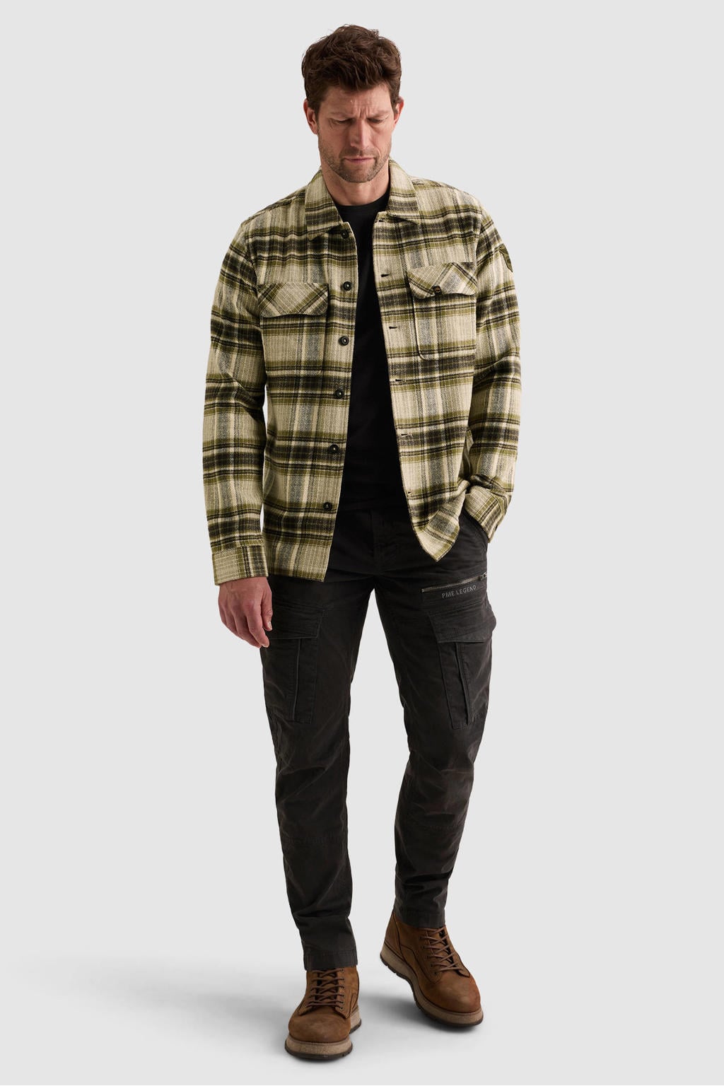 PME Legend regular fit geruit overshirt - loden groen