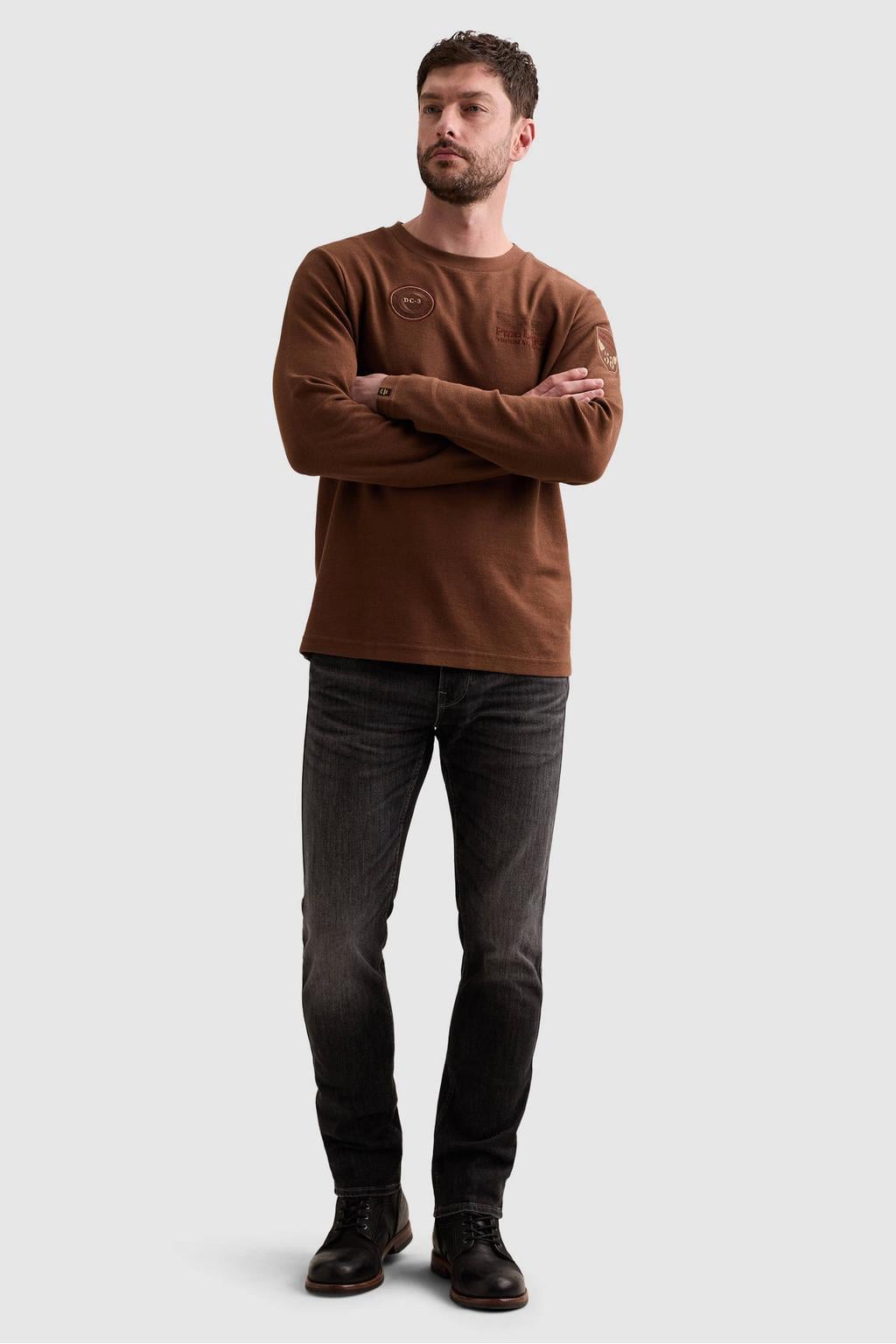 PME Legend regular fit longsleeve met print - roodbruin