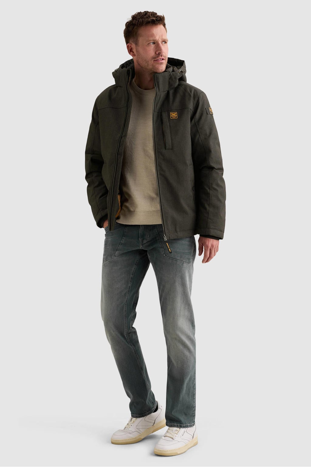 Antraciete heren PME Legend winterjas van polyester met effen, lange mouwen, capuchon en rits met windvanger