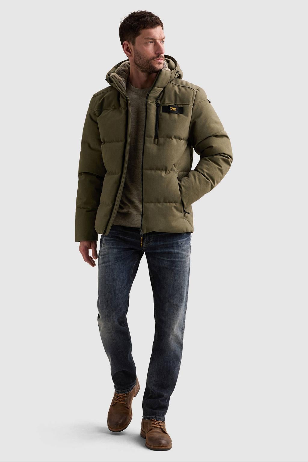 PME Legend YETCRAFT pufferjas met imitatiebontkraag - groen
