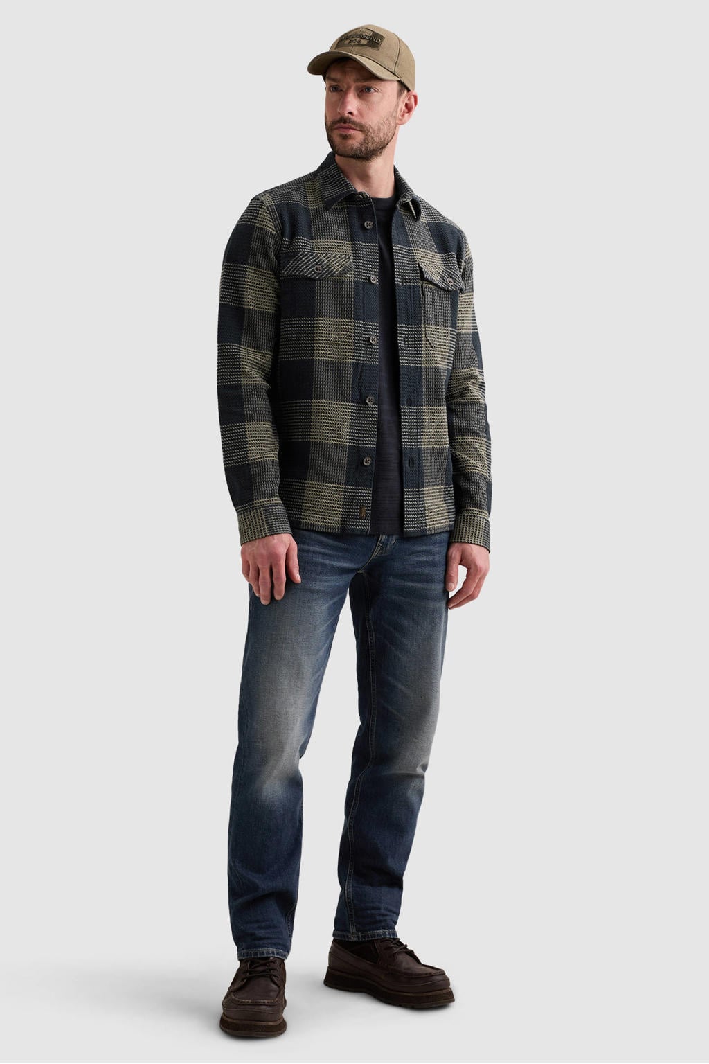PME Legend regular fit geruit overhemd - donkerblauw