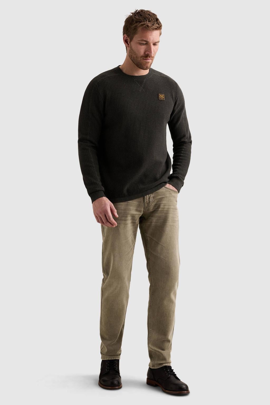 PME Legend katoenen regular fit gebreide trui - antraciet
