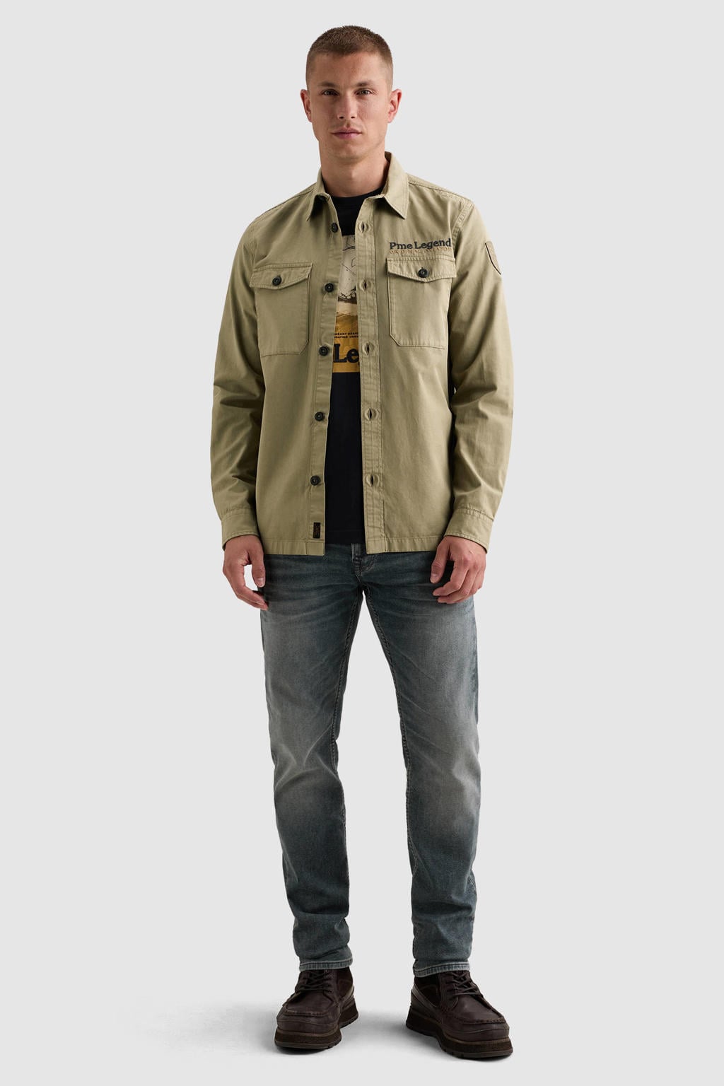 PME Legend regular fit overshirt met patches en backprint - groen