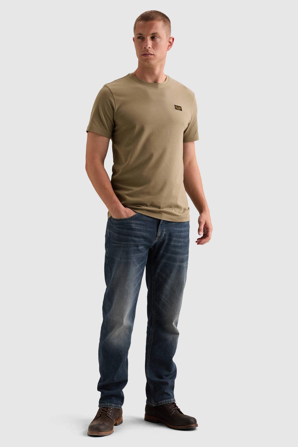 Groene heren PME Legend regular fit T-shirt van katoen met effen, korte mouwen en ronde hals