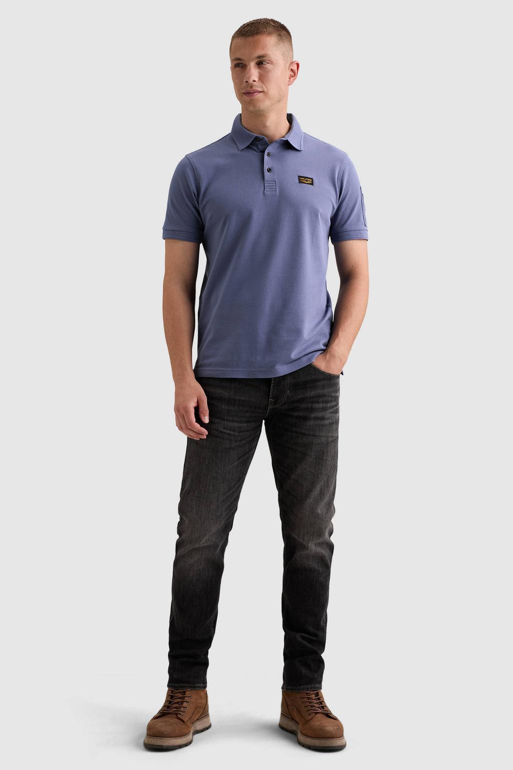 Paarse heren PME Legend regular fit piqué polo van katoen met effen en korte mouwen