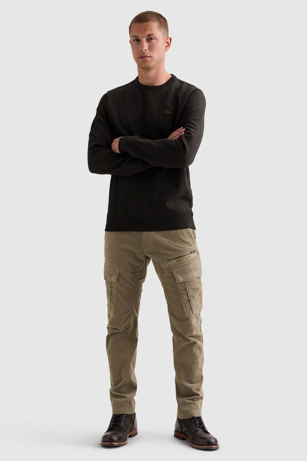PME Legend regular fit jacquard sweater - antraciet