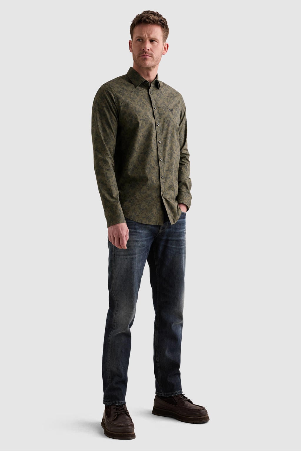 Donkergroene heren PME Legend regular fit poplin casual overhemd van katoen met lange mouwen en klassieke kraag