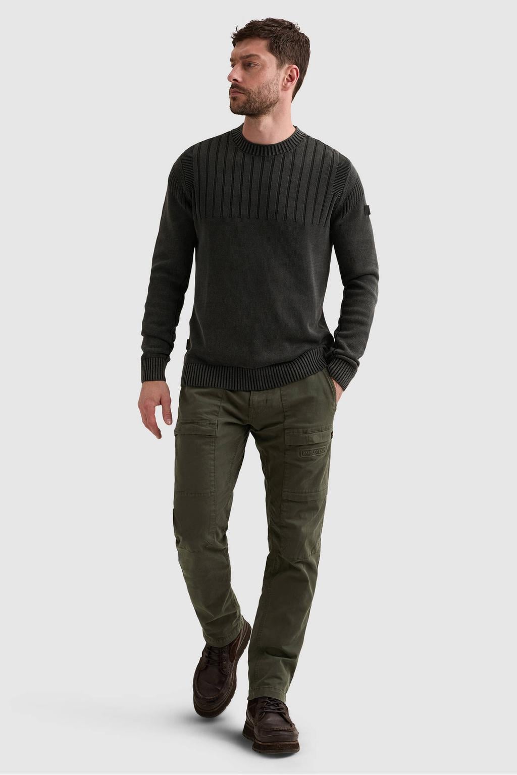 PME Legend katoenen regular fit gebreide trui - antraciet