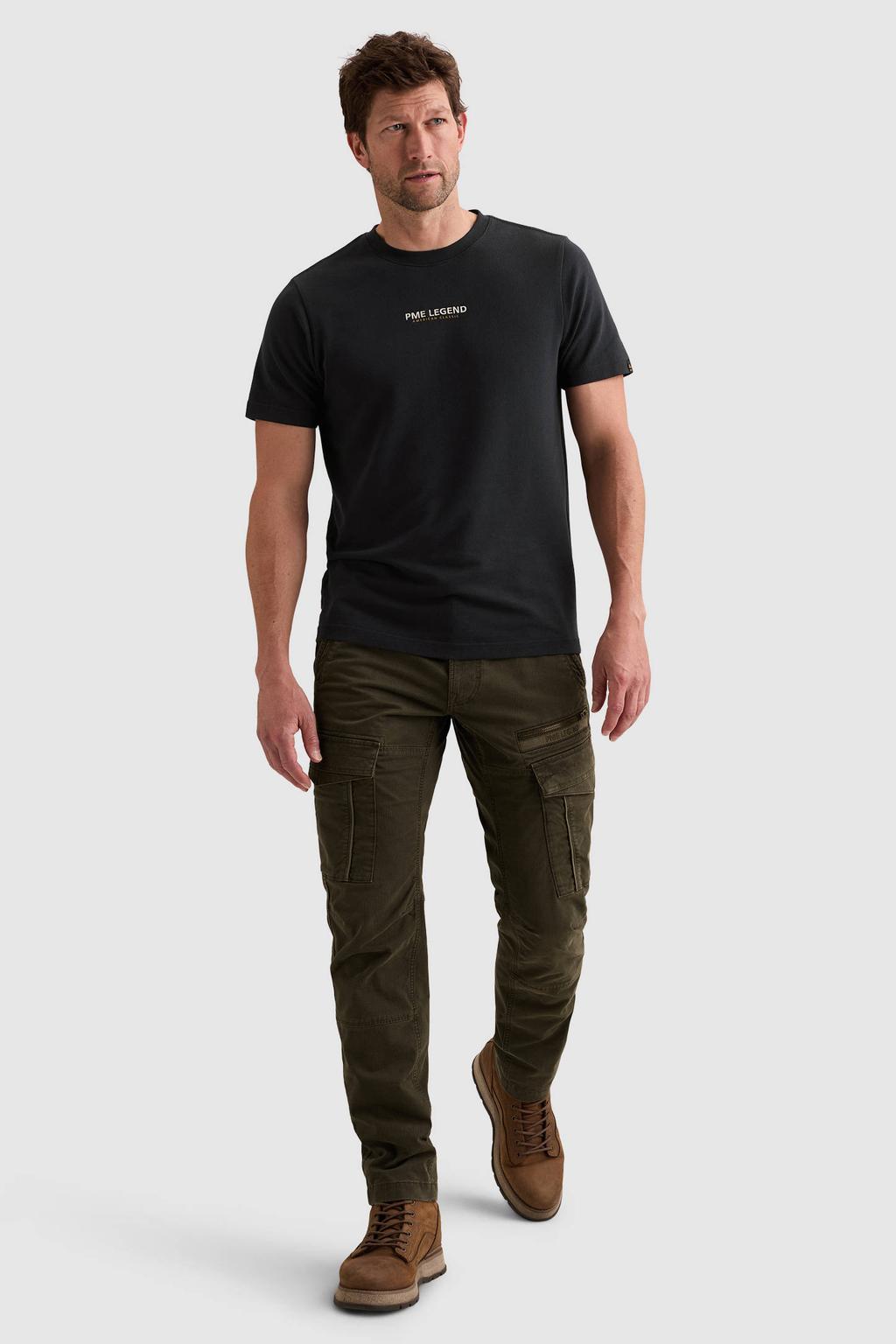 Donkerblauwe heren PME Legend T-shirt van katoen met printopdruk, korte mouwen, ronde hals en textuur